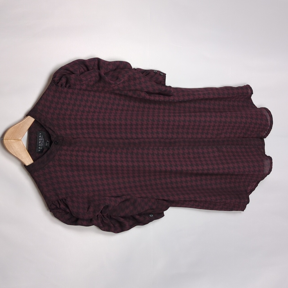 Laundry by Shelli Segal Puff Sleeve Houndstooth Blouse - Small